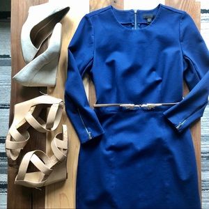 J Crew 3/4 Zip Sleeve Sheath Dress Navy